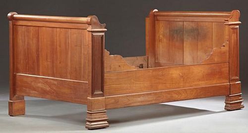 French Carved Cherry Sleigh Bed, 19th c., the ends