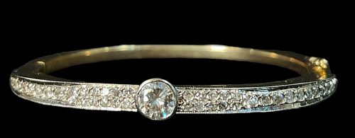 14K Gold & Diamond Solitaire Clasp Bangle Bracelet