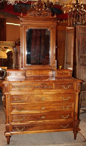 French Louis XVI commode in walnut with mirror