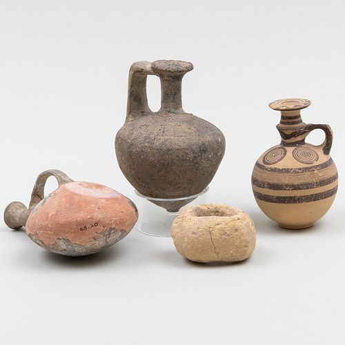 Group of Three Pottery Juglets and a Neolithic Mace Head, Cyprus and Other Cultures