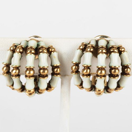 Pair of Martine Enamel and 14k Gold Earclips