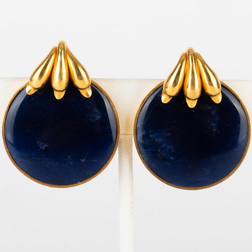 Ilias Lalaounis Pair of Sodalite and Gold Earclips