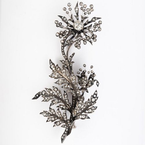 Silver-Topped 14k White Gold and Diamond Entremblant Flower Brooch