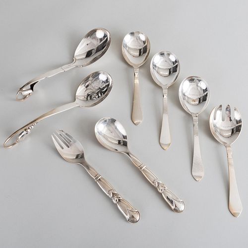 Group of Georg Jensen Silver Serving Pieces and an Orla Vagn Mogensen Pierced Spoon 
