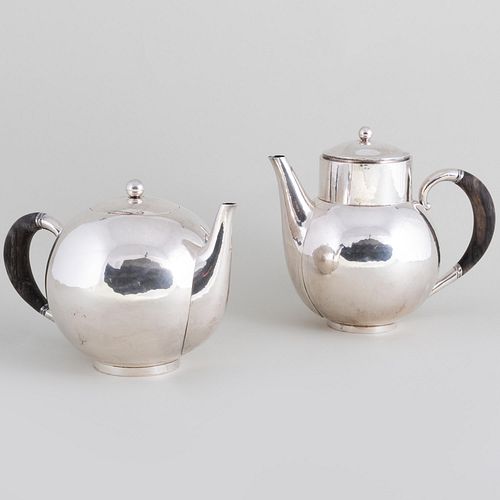 Two Georg Jensen Silver Teapots and Covers