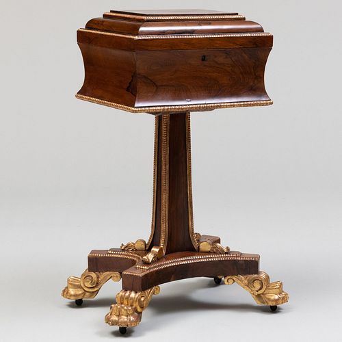 Late Regency Rosewood and Parcel-Gilt Teapoy