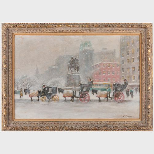 Attributed to Guy Wiggins (1883-1962): Winters Day at The Plaza