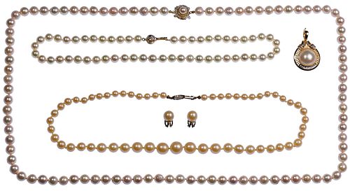 14k Yellow Gold, European Silver (835) and Pearl Jewelry Assortment