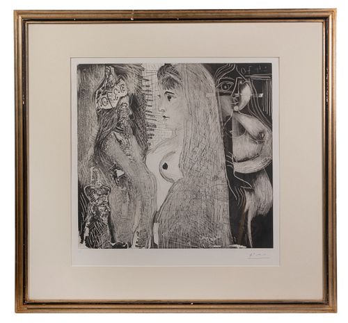 Pablo Picasso (Spanish, 1881-1973) 'David, Bathsheba and the Prophet Nathan' Drypoint and Aquatint