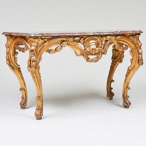 Fine Louis XV/XVI Carved Giltwood Console Table