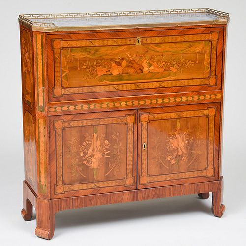 Louis XVI Brass-Mounted Tulipwood, Mahogany and Fruitwood Marquetry Secretaire, Attributed to Pierre Macret