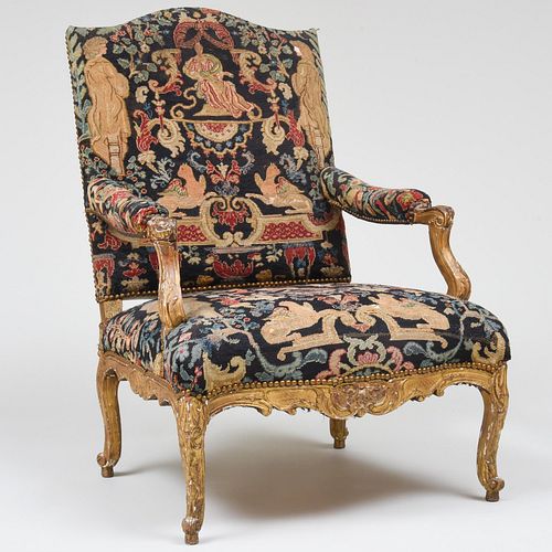 Regence Giltwood Fauteuil a la Reine with Needlework Covering