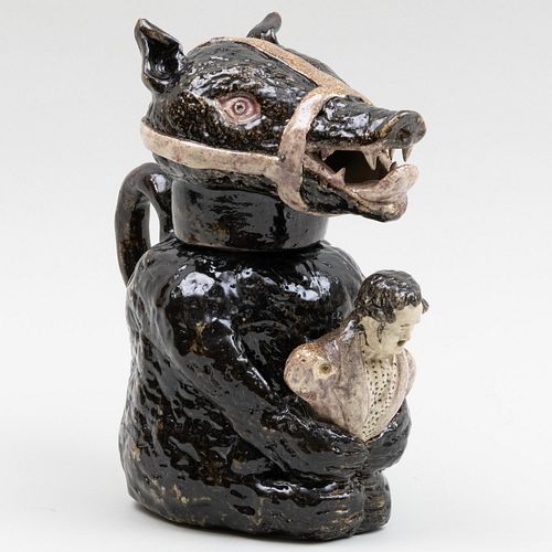 Pearlware Napoleon Bear Baiting Jug and Cover, Probably Scottish