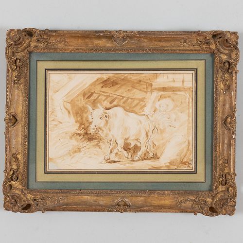 Jean-Honore Fragonard (1732-1806): A Bull Being Driven from a Barn 