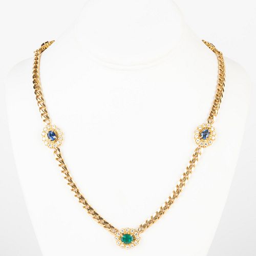18k Gold, Diamond and Colored Stone Long Chain