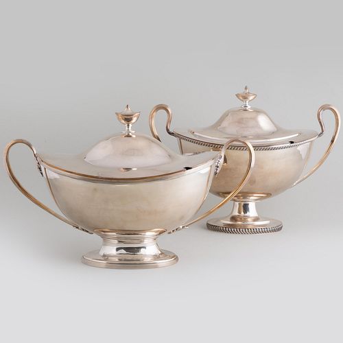Two Similar Silver Plate Tureens and Covers