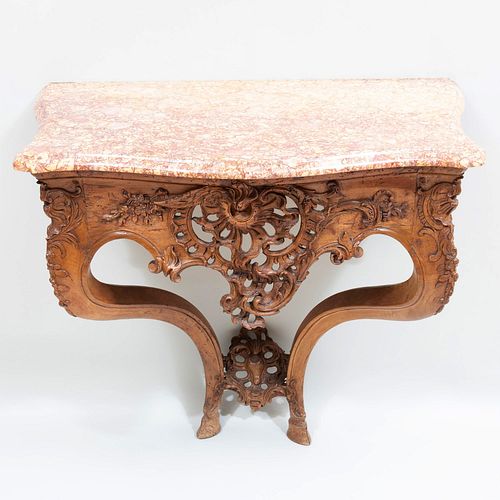 Louis XV Carved Beechwood Console Table      