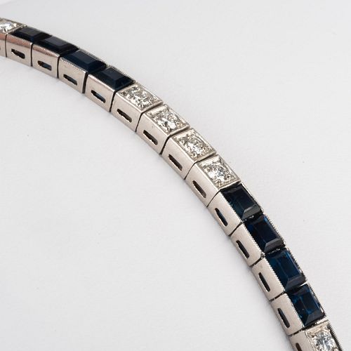 Platinum, Diamond and Sapphire Straightline Bracelet