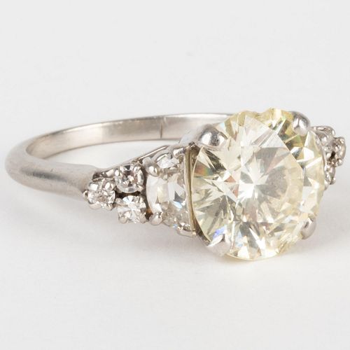 Pale Yellow Diamond and Platinum Ring