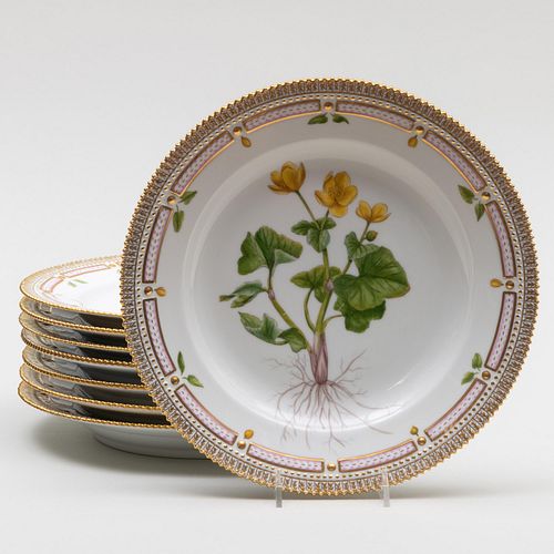 Set of Eight Royal Copenhagen Flora Danica Dinner Plates