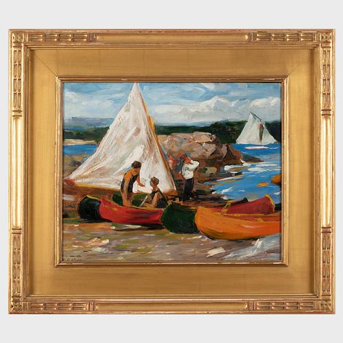 Edward Potthast (1857-1927): Sailboats on Shore 