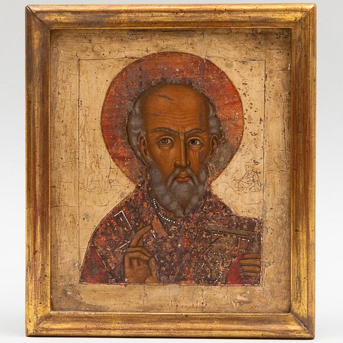 Russian Polychromed Icon of a Saint 