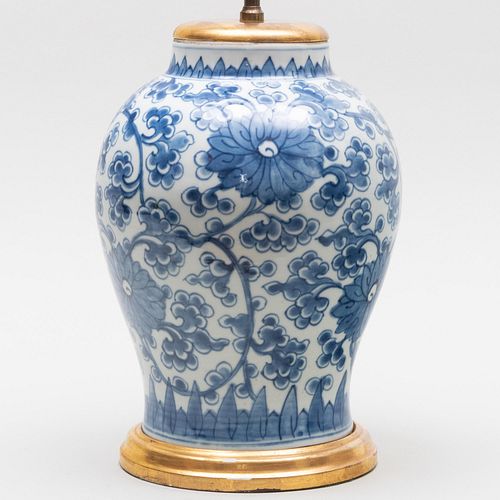Chinese Blue and White Porcelain Jar Mounted as a Lamp