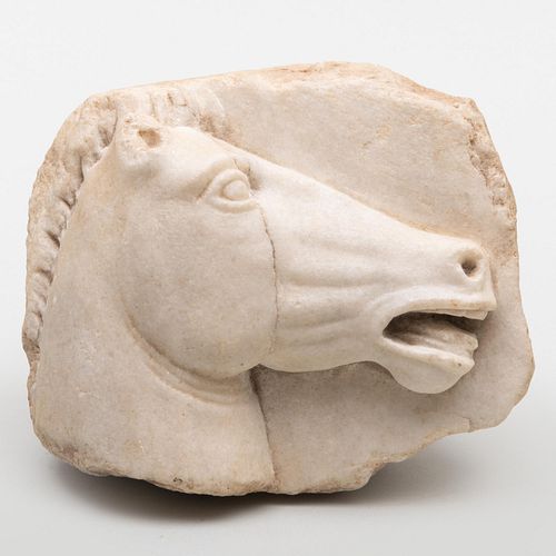 Roman Marble Fragmentary Relief Carving of a Horse Head 