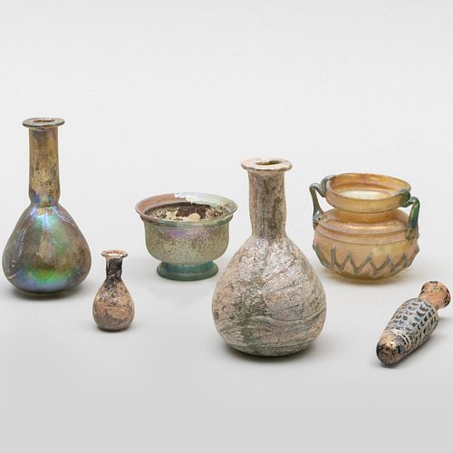 Group of Six Roman and Other Glass Vessels