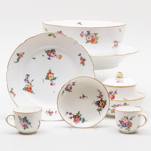 Assembled Sevres and Clinghancourt Gilt and Flower Decorated Porcelain Service