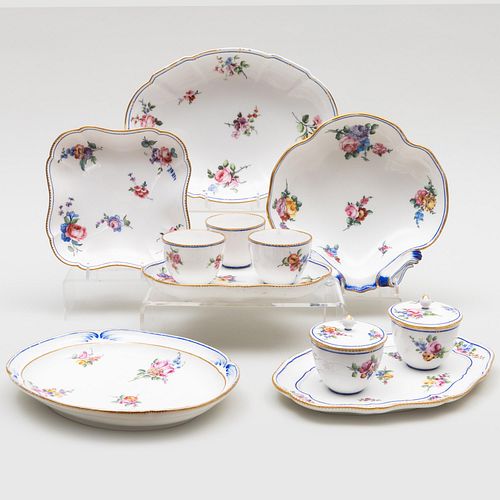 Assembled Group of Sevres Cobalt and Flower Decorated Porcelain Serving Pieces