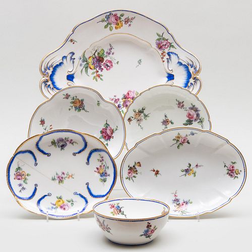 Assembled Group of Cobalt and Flower Decorated Porcelain Serving Pieces