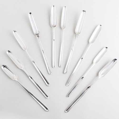 Set of Ten English Silver Marrow Spoons