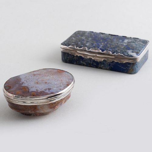 Continental Silver-Mounted Lapis Box and a Silver-Mounted Agate Box