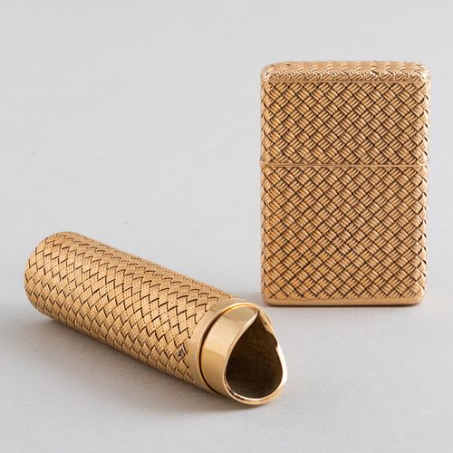 Two French Basketweave 18K Gold Ladies Accessories