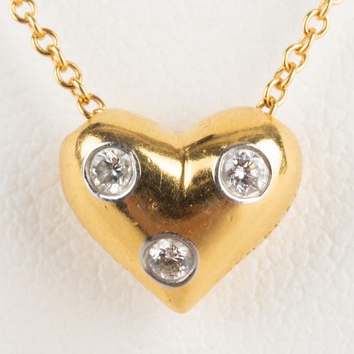Tiffany and Co. 18k Gold and Diamond Heart Necklace