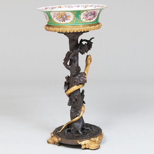 Louis Phillippe Ormolu and Patinated Bronze-Mounted Jacob Petit Porcelain Jardinere on Stand