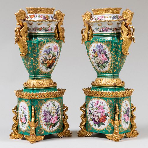 Pair of Jacob Petit Green Ground Porcelain Vases