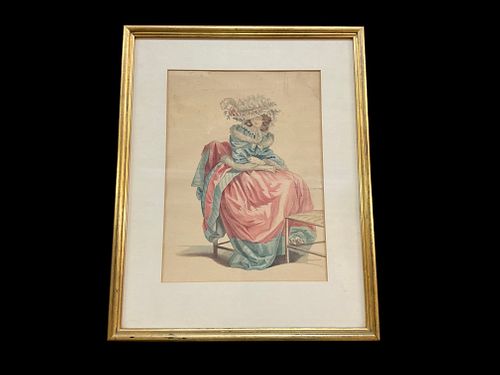 18th Century Engraving Fashion Print After Watteau Engraved By Dupin