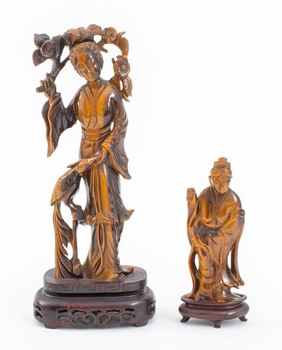 Chinese Carved Tiger's Eye Guan Yin Sculptures, 2