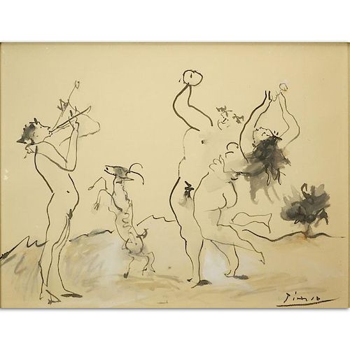 Pablo Picasso, Spanish (1881-1973) Gouache and Ink Wash On Paper “Joi De Vivre”
