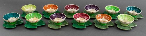 Japanese Majolica Dessert Bowls and Saucers for 12