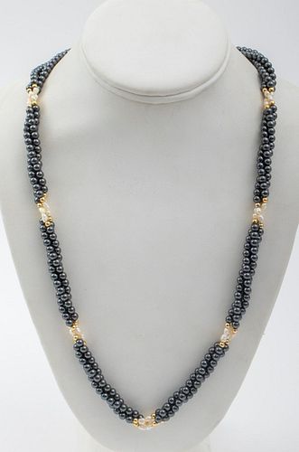 MJ Hematite, Freshwater Pearl & Gold Tone Necklace