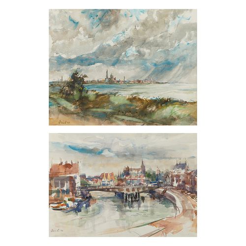 2 Birney Quick Landscape Watercolor Paintings 1970