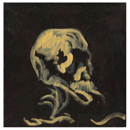 ALBERTO GIRONELLA, Calavera fumante, Sin firma, Óleo sobre tela, 46 x 46 cm, Con constancia