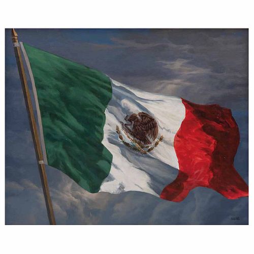 RAYMUNDO MARTÍNEZ, Bandera, Firmado, Acrílico sobre tela, 80 x 100 cm