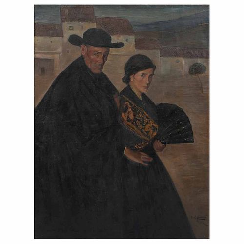 ÁNGEL ZÁRRAGA, El cura y su sobrina, Firmado y fechado Segovia 1906, Óleo sobre tela, 128 x 96 cm