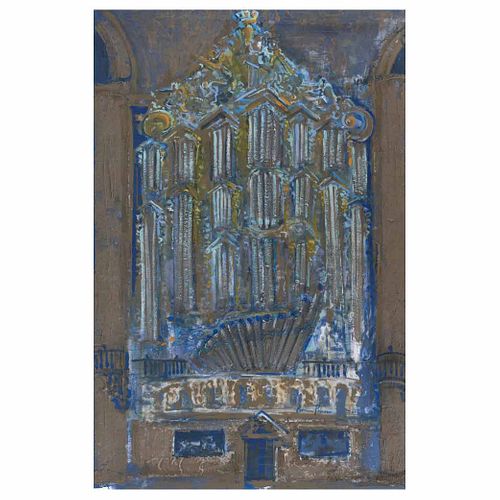 CARMEN PARRA, Órgano de la Catedral, Firmado y fechado 2014, Óleo y arena sobre tela, 209 x 137.5 cm, Con constancia