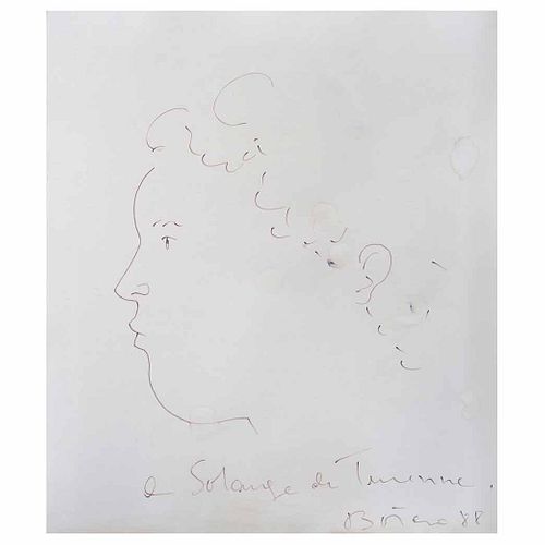FERNANDO BOTERO, Retrato de Solange de Turenne, Firmada y fechada 88, Tinta sobre papel, 36 x 31 cm