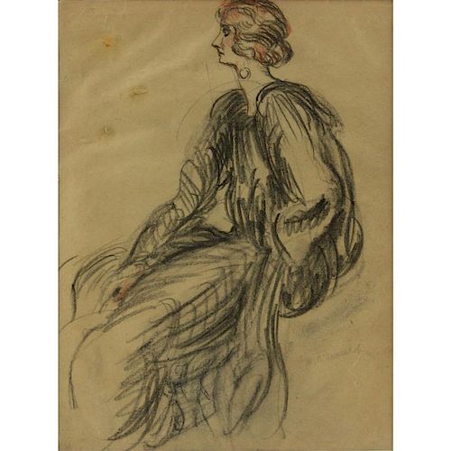 Yury Annenkov, Russian (1889-1974) Charcoal sketch on paper "Elegant Woman" Signed in pencil lower right